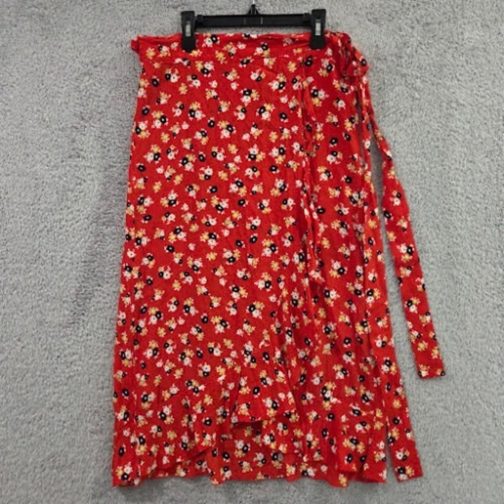 Faithfull The Brand Celeste Wrap Skirt Women Small Red Floral Jasmine Rayon Midi